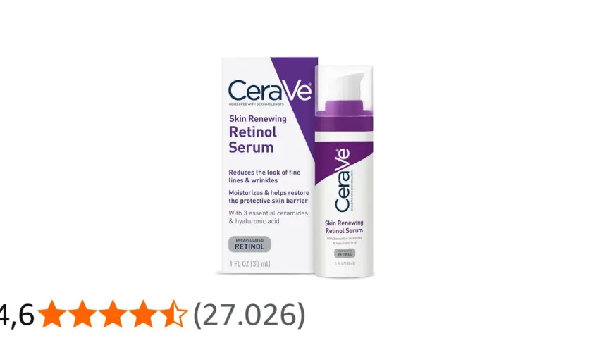 Sérum renovador con retinol de CeraVe, ideal para reducir líneas finas. El porcentaje de retinol encapsulado es clave para su eficacia.