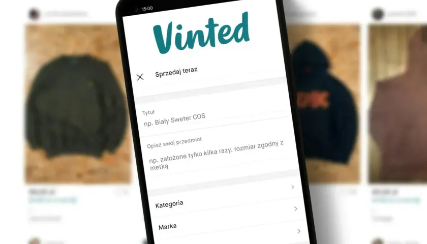 Telefon z aplikacją Vinted, gdzie można sprzedawać ubrania. Idealne rozwiązanie dla firm chcących dotrzeć do nowych klientów.