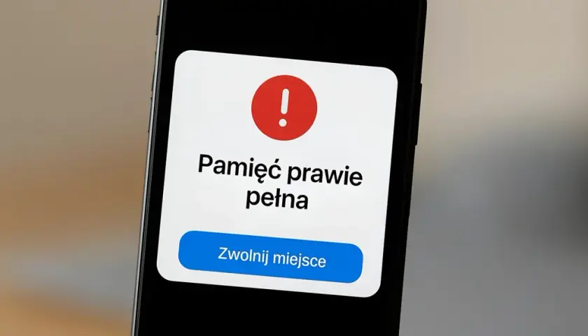 Komunikat na ekranie telefonu: "Pamięć prawie pełna". Czas zwolnić miejsce, by móc dalej robić zdjęcia i nagrywać filmy.