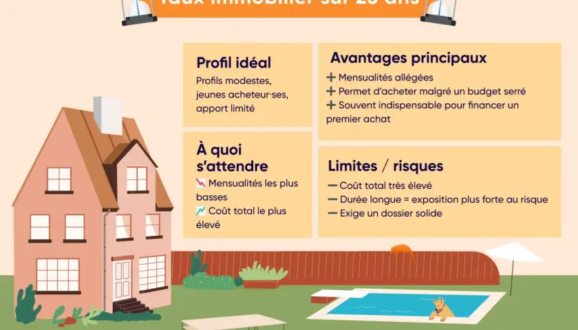 Maison avec piscine, résumé des avantages et risques pour emprunter sur 25 ans.