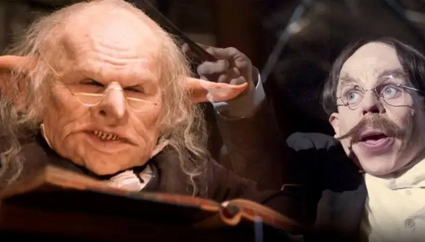 Warwick Davis jako Goblin i profesor Flitwick w świecie Harry'ego Pottera.