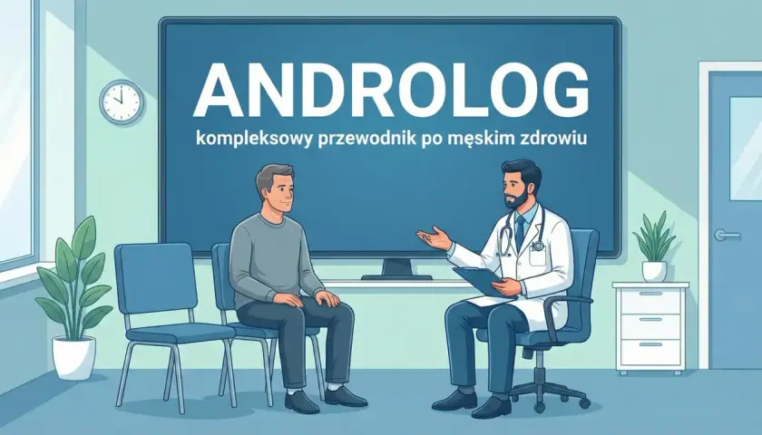 Lekarz w białym fartuchu rozmawia z pacjentem w gabinecie.