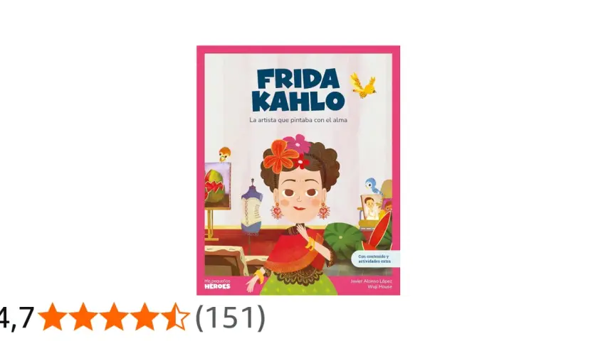 Ilustración de Frida Kahlo para niños, con su retrato y elementos de sus obras. Ideal para conocer las obras de Frida Kahlo para niños.