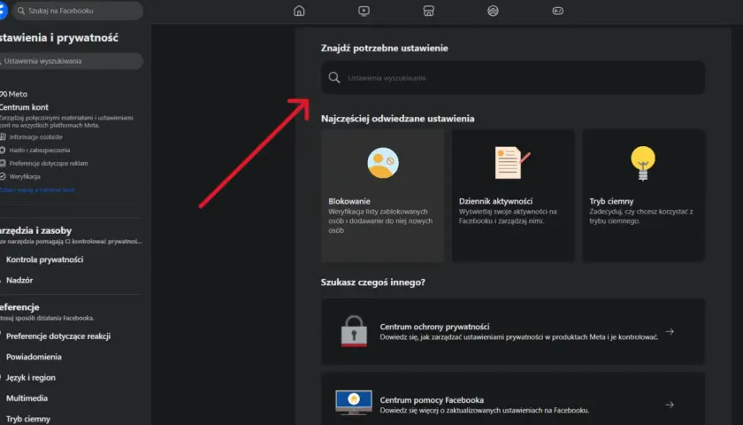 Ustawienia prywatności Facebooka, gdzie można znaleźć opcję blokowania, by ukryć znajomych.