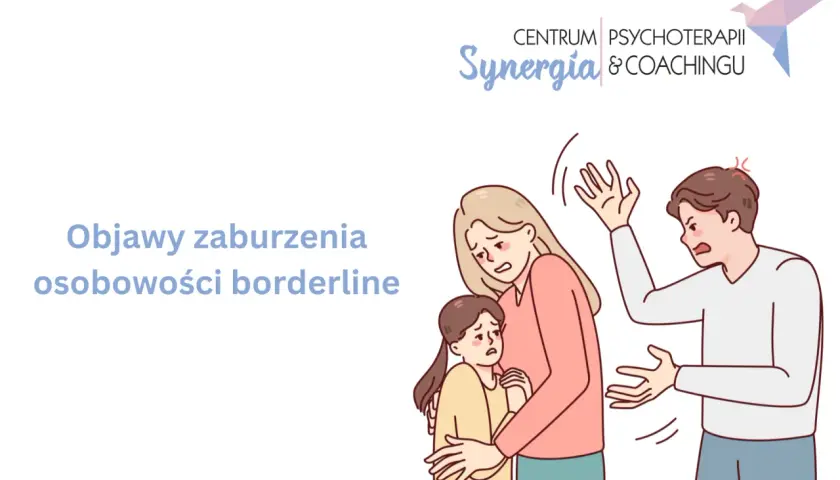 Ilustracja przedstawia kłócącego się mężczyznę i przytulającą się do niego matkę z dzieckiem.