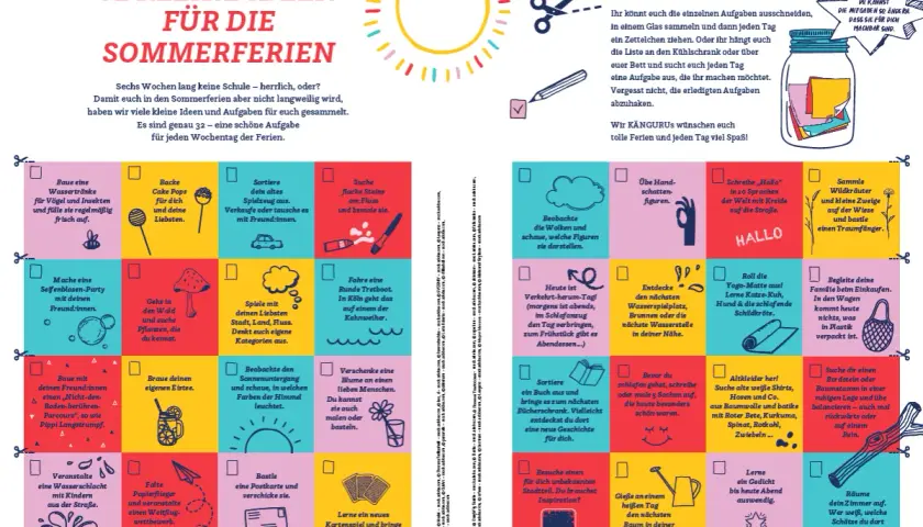 Ferienprogramm Grundschule Ideen: 32 kleine Ideen für die Sommerferien zum Ausschneiden und Mitmachen.