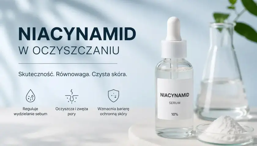 Serum z niacynamidem do oczyszczania skóry. Reguluje sebum, oczyszcza pory i wzmacnia barierę ochronną. Skuteczność, równowaga, czysta skóra.