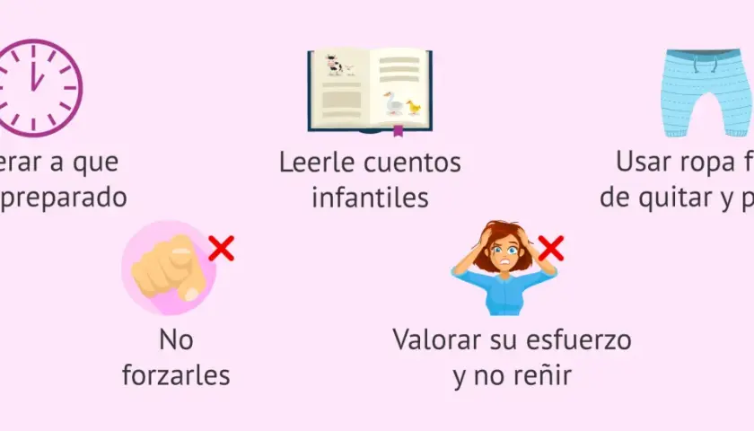 Consejos para quitar el pañal: esperar, leer cuentos, usar ropa fácil, no forzar, valorar esfuerzo.