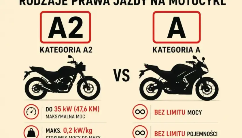 Mam prawo jazdy B, chcę zrobić A. Porównanie kategorii A2 (do 35 kW) i A (bez limitu mocy i pojemności) na motocykl.