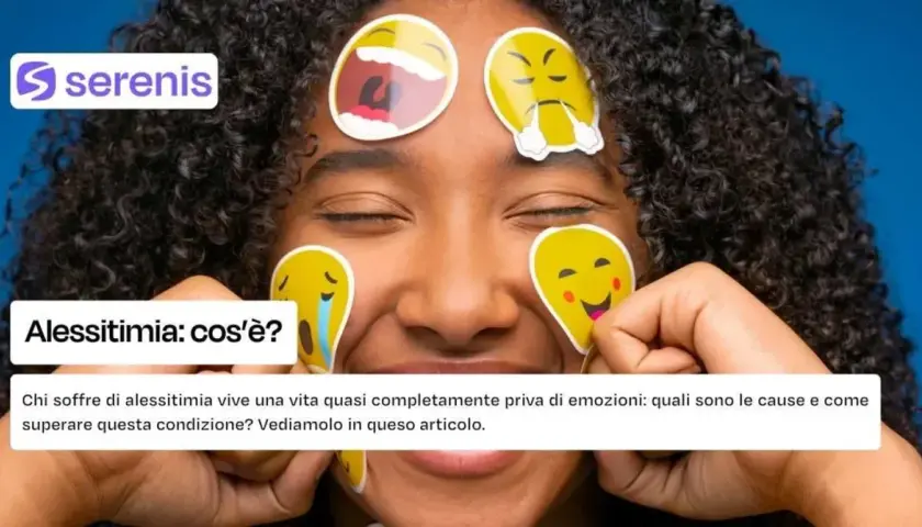 Ragazza con emoji sul viso, che simboleggiano chi non prova emozioni. Il testo parla di alessitimia.