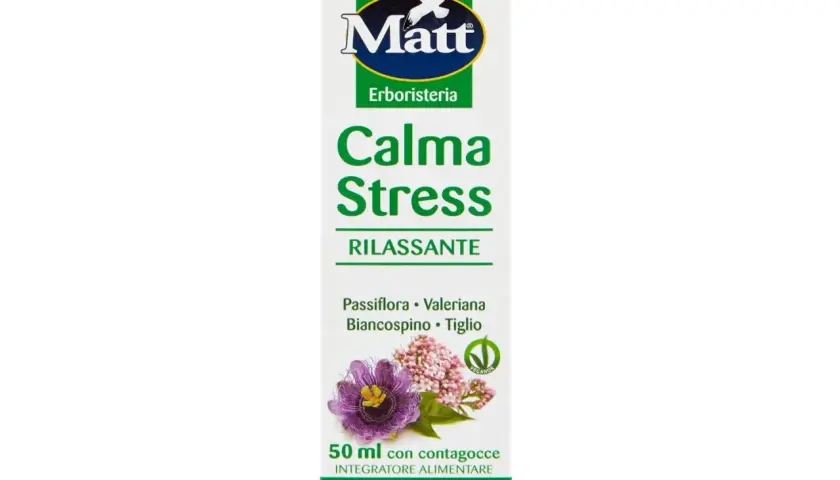 Integratore alimentare Matt Calma Stress, con estratti naturali per ritrovare l'equilibrio mentale e il benessere.