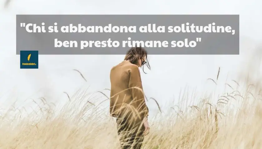 Una persona sola in un campo di erba alta, con la scritta "Chi si abbandona alla solitudine, ben presto rimane solo". Mi sento così, non ho amici.