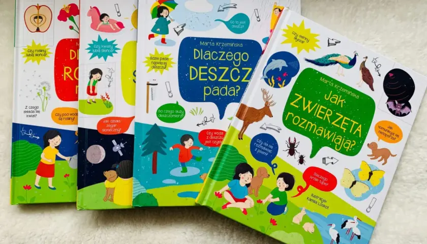 Kolorowa seria książek dla dziewczynek z pytaniami o przyrodę i zwierzęta.