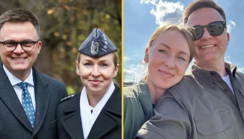 Szymon Hołownia z żoną w mundurze wojskowym. Ile lat służyła w wojsku żona Hołowni? Tego nie wiemy, ale na zdjęciu wygląda dumnie.
