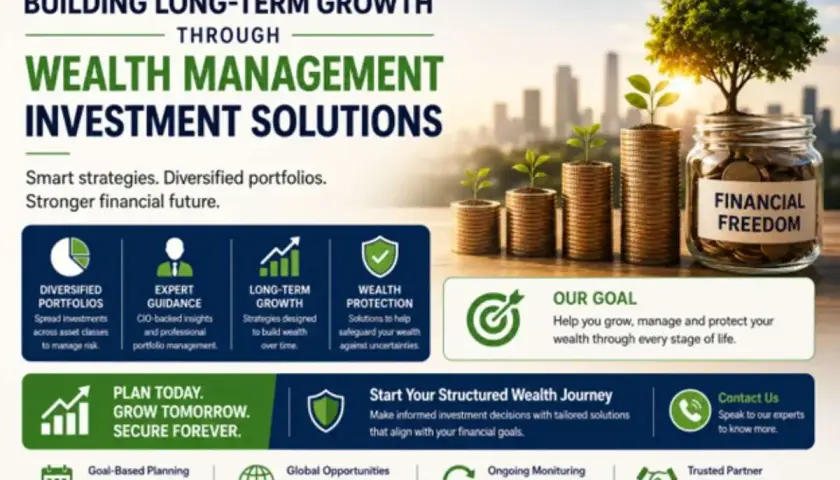 Langfristiges Wachstum durch Wealth Management. Münzstapel mit Pflanzen und ein Glas "Financial Freedom" symbolisieren, wie Sie mit Fonds investieren können.