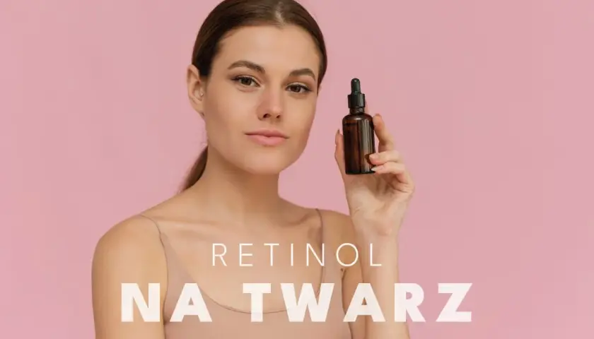 Kobieta z serum z retinolem. Uważaj na retinol efekty uboczne, stosuj ostrożnie.