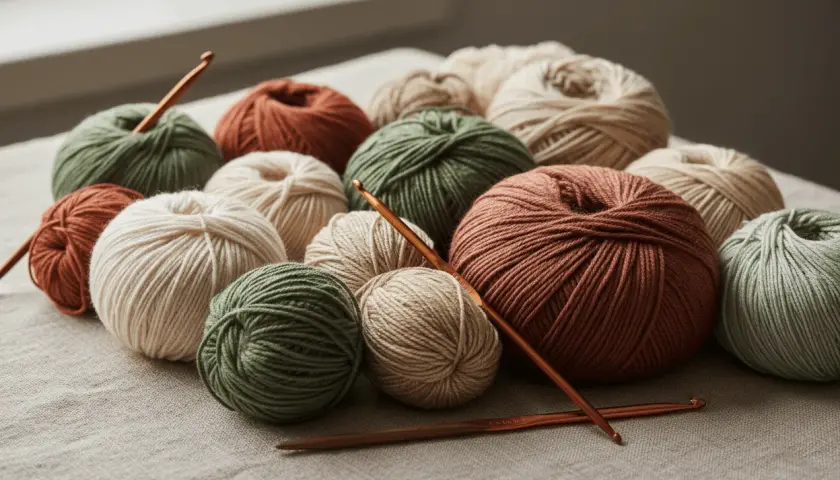Gomitoli di lana in varie tonalità naturali, pronti per creare un capo caldo. Ogni tipo di lana promette una texture unica.