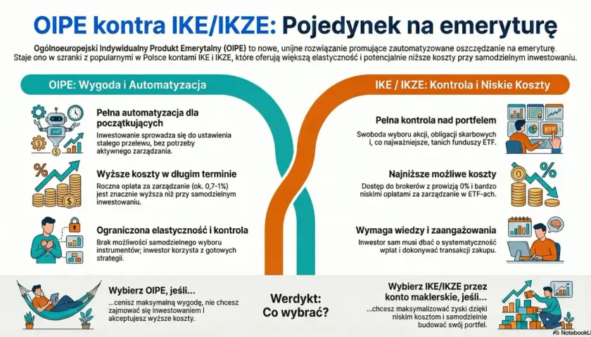 OIPE vs IKE/IKZE: porównanie dla emerytury. Wybierz OIPE dla wygody i automatyzacji, czy IKE/IKZE dla kontroli i niskich kosztów? Warto?