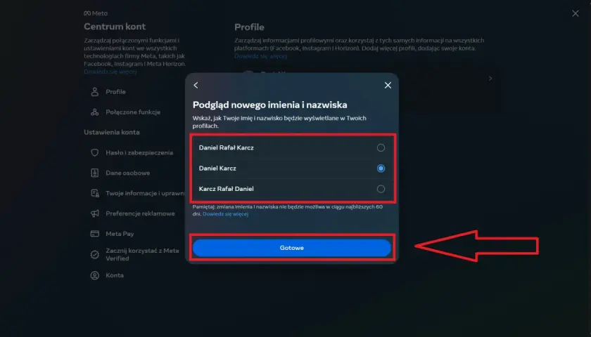 Jak zmienic nazwe na fb? Wybierz nowe imię i nazwisko w podglądzie, aby zmienić je na Facebooku.