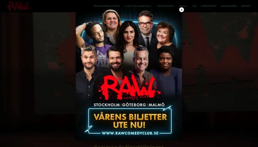 En grupp glada komiker från Raw Comedy Club i Stockholm. Vårens biljetter är ute nu!