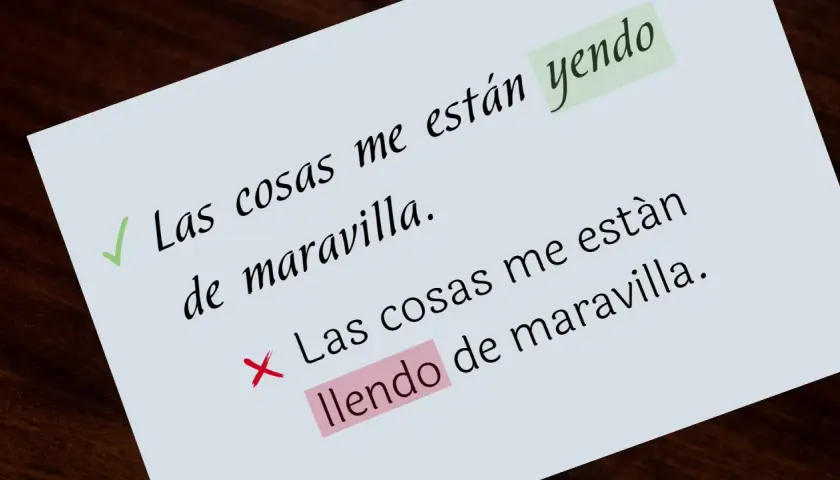 Corrección de texto: "Las cosas me están yendo de maravilla" es correcto. "Llendo" es un error común.