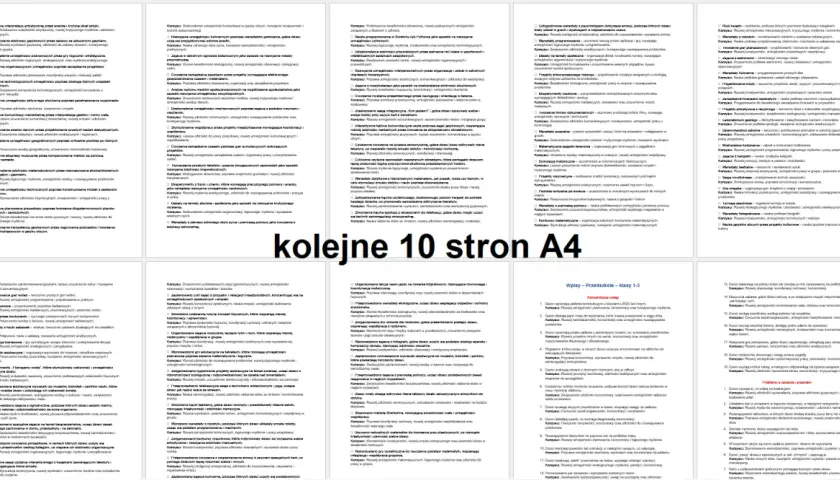 Przykłady pisania dziennika, listy zadań i celów edukacyjnych na kolejnych stronach A4.