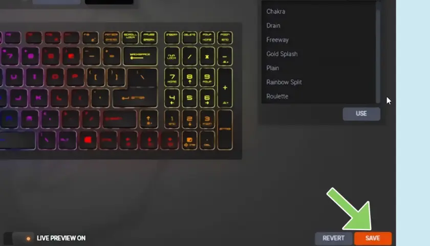 Clavier gamer aux touches lumineuses changeant de couleur. Le logiciel propose des thèmes d'illumination, comme "Rainbow Split", pour un clavier spirit of gamer.