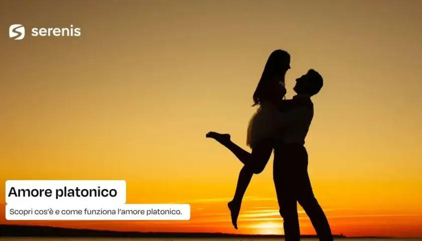 Coppia in silhouette al tramonto, un uomo solleva una donna. Un amore puro, un legame profondo, amare una persona ma non desiderarla fisicamente.