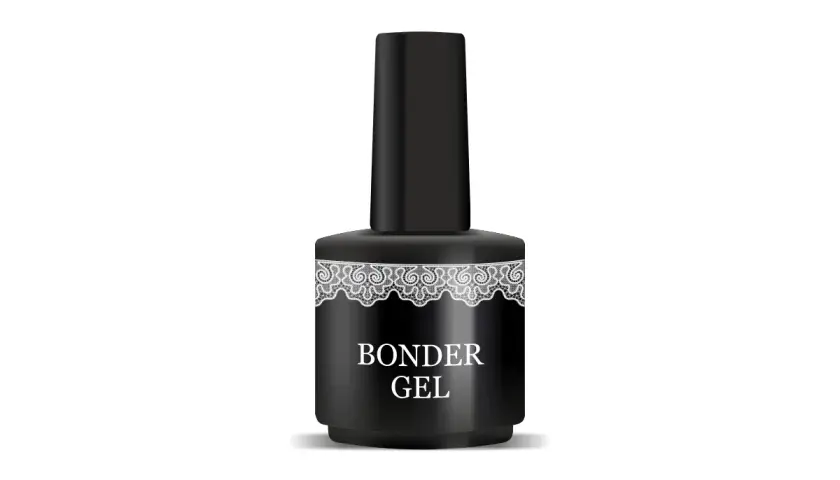 Czarny lakier do paznokci z napisem "BONDER GEL". To produkt, który zapewnia trwałość stylizacji.