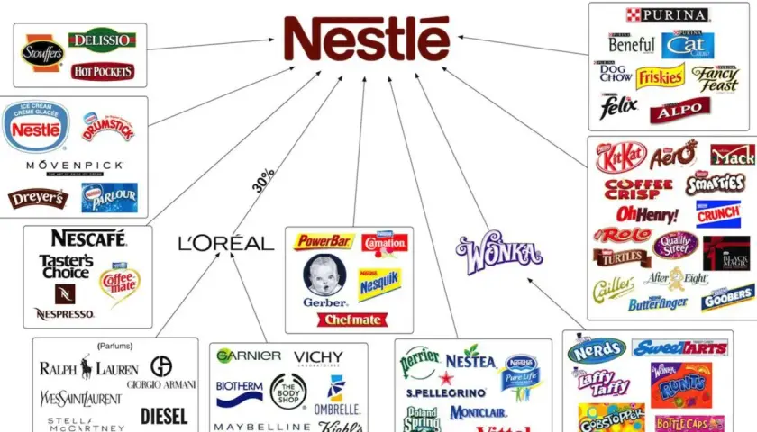 Nestlé-Markenvielfalt: Von Kaffee (Nescafé) über Süßigkeiten (KitKat, Wonka) bis zu Tierfutter (Purina) und Kosmetik (L'Oréal).