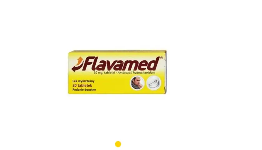 Opakowanie leku Flavamed, 30 mg, 20 tabletek, na kaszel.