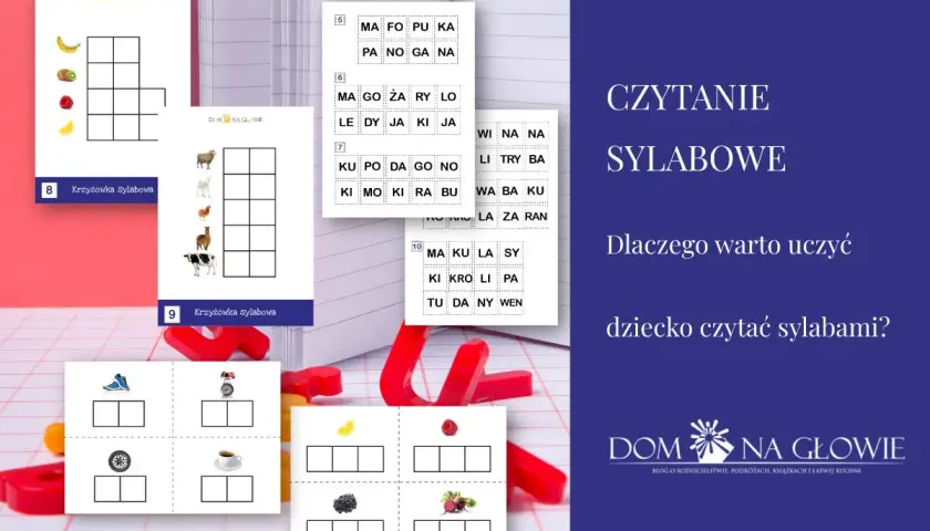 Karty pracy do nauki czytania sylabami: krzyżówki, obrazki i sylaby. Pomoc w nauce czytania dla dzieci.