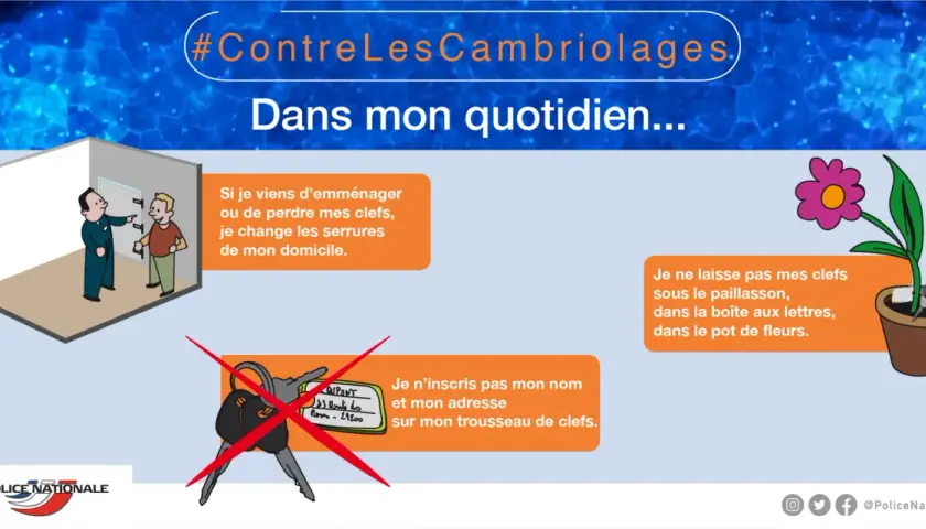 Pour comment éviter les cambriolages : changez les serrures si vous emménagez ou perdez vos clés. Ne laissez jamais vos clés dehors.