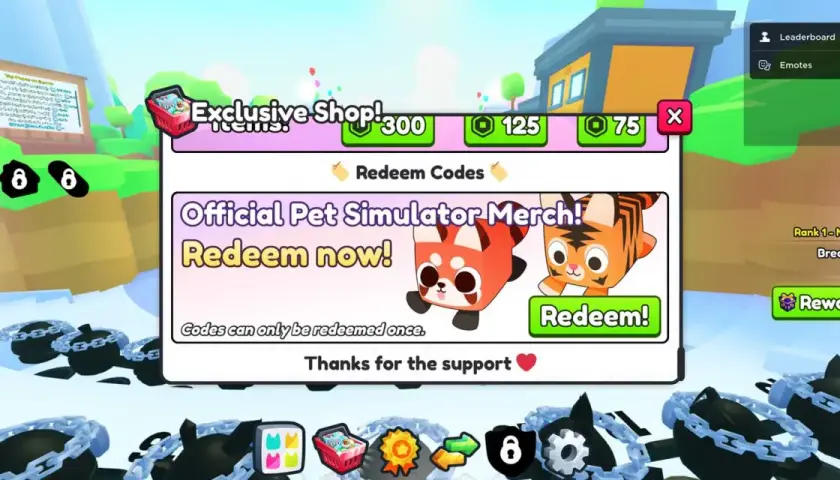 Kody do Pet Simulator 99: Zdobądź oficjalne gadżety Pet Simulator! Kliknij "Redeem" i wpisz kody, by otrzymać nagrody.