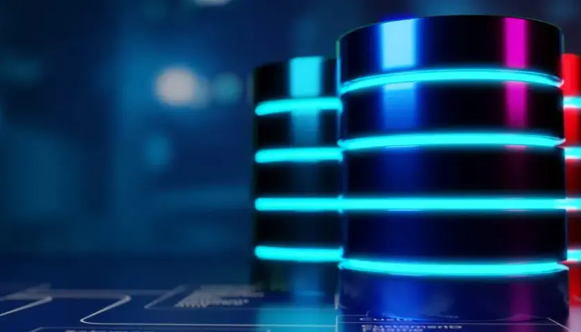 Server con luci al neon blu e rosse, che simboleggiano un sistema di database ole db.