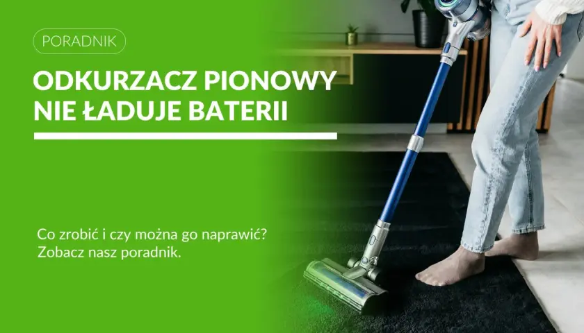 Osoba z odkurzaczem pionowym na dywanie.