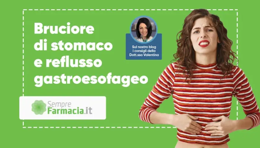 Donna con bruciore di stomaco e reflusso gastroesofageo. Scopri rimedi naturali immediati sul blog.