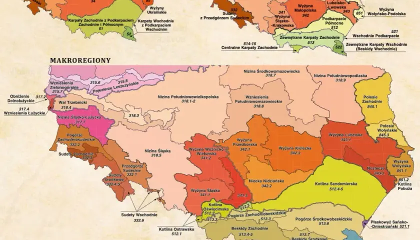 Sudety, czyli góry w Polsce, są częścią Karpat Zachodnich i Wschodnich, widoczne na mapie jako Sudety Zachodnie, Środkowe i Wschodnie.