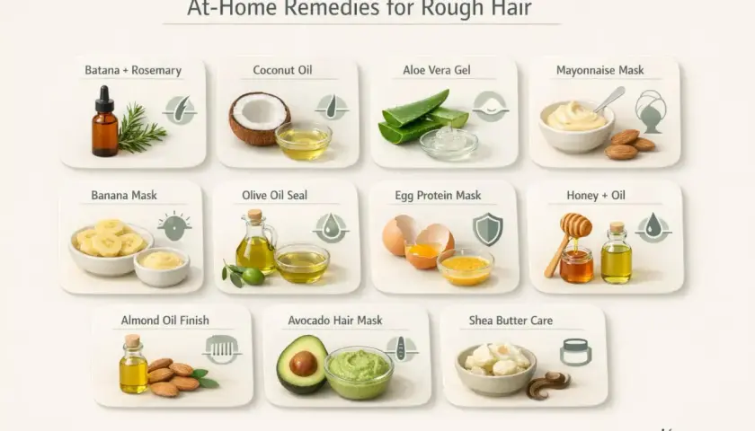 ¿Tengo el pelo como un estropajo? Remedios caseros: aceite de coco, aloe vera, mayonesa, plátano, aceite de oliva, huevo, miel, almendras, aguacate y manteca de karité.