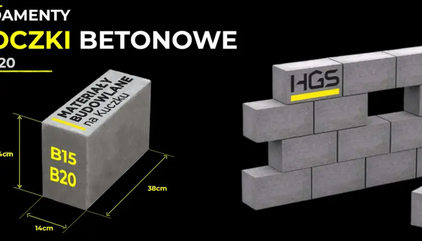 Bloczki betonowe B15 i B20 do fundamentów. Wymiary: 38x24x14cm. HGS.