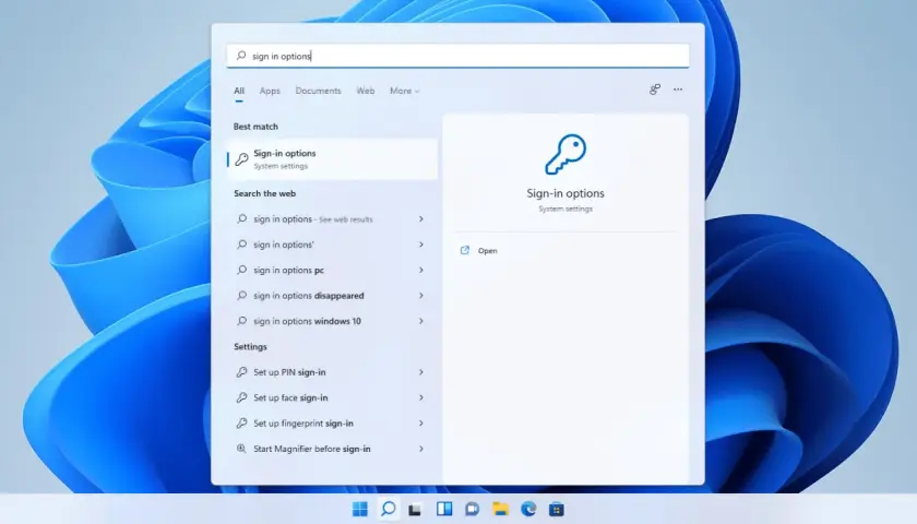 Szukasz jak zmienić hasło w komputerze? Wpisz "sign in options" w wyszukiwarce Windows, aby znaleźć ustawienia logowania.