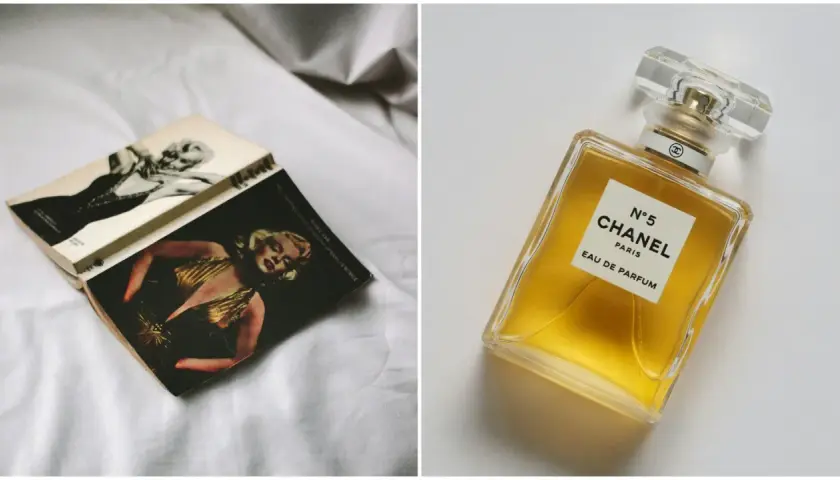 Książki z Marilyn Monroe i flakon Chanel N°5. Dowiedz się, jak sprawdzić, czy perfumy są oryginalne, porównując detale.
