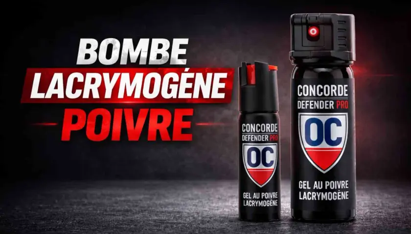 Deux bombes lacrymogènes de marque Concorde Defender Pro, gel au poivre pour un effet immédiat.