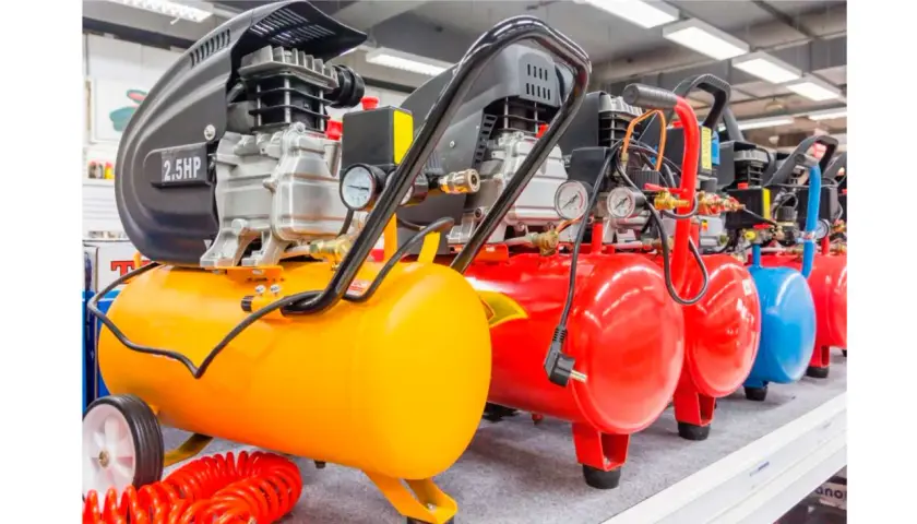 Compresores Gimenez de 2.5HP en colores vibrantes: amarillo, rojo y azul. Listos para cualquier trabajo.
