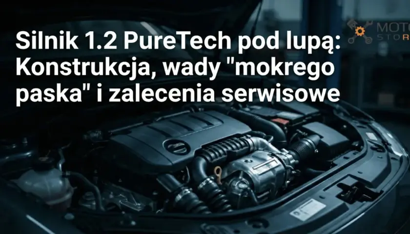 Silnik 1.2 PureTech z otwartą maską, analiza konstrukcji, wad "mokrego paska" i zaleceń serwisowych.