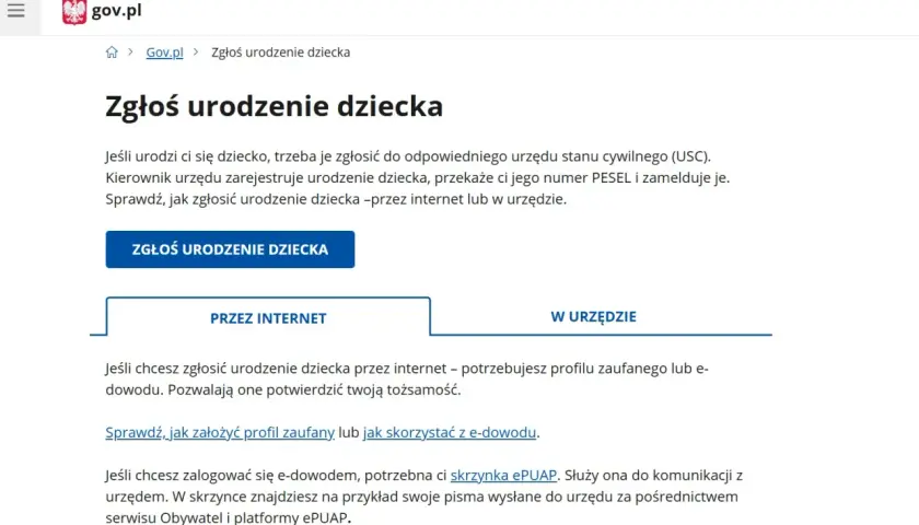 Strona gov.pl informuje, jak sprawdzić, gdzie zameldowane jest dziecko po zgłoszeniu jego urodzenia przez internet lub w urzędzie.