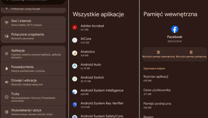 Jak zwolnić pamięć w telefonie? Zobacz listę aplikacji i ich rozmiar, aby zwolnić miejsce.