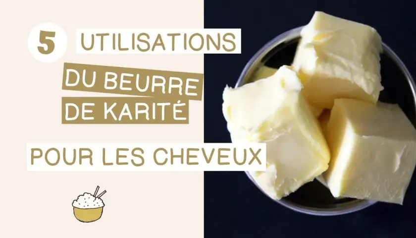 5 utilisations du beurre karité pour les cheveux. Gros plan sur des cubes de beurre karité crémeux dans un bol.