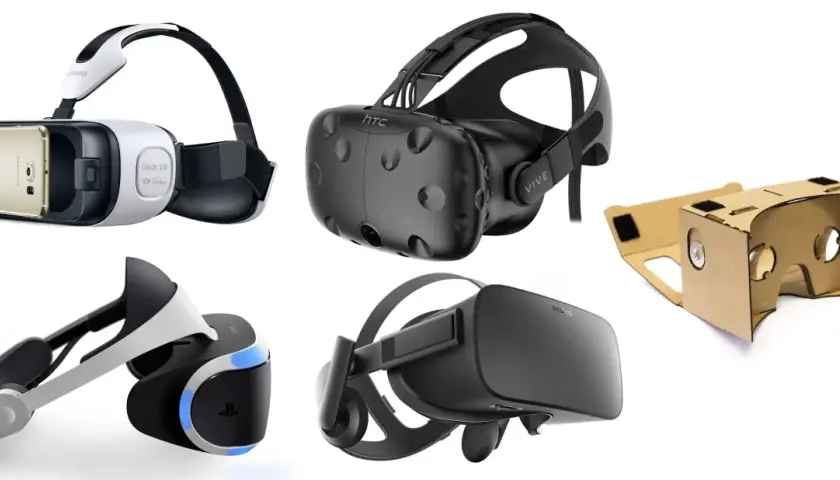 Różne gogle VR: Samsung Gear VR, HTC Vive, PlayStation VR, Oculus Rift i kartonowe Google Cardboard. Idealne, by zacząć przygodę z tym, jakie VR do PC.