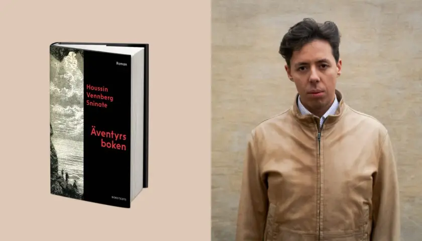 Houssin Vennberg Sninate, författaren till "Äventyrsboken", poserar bredvid sitt verk.